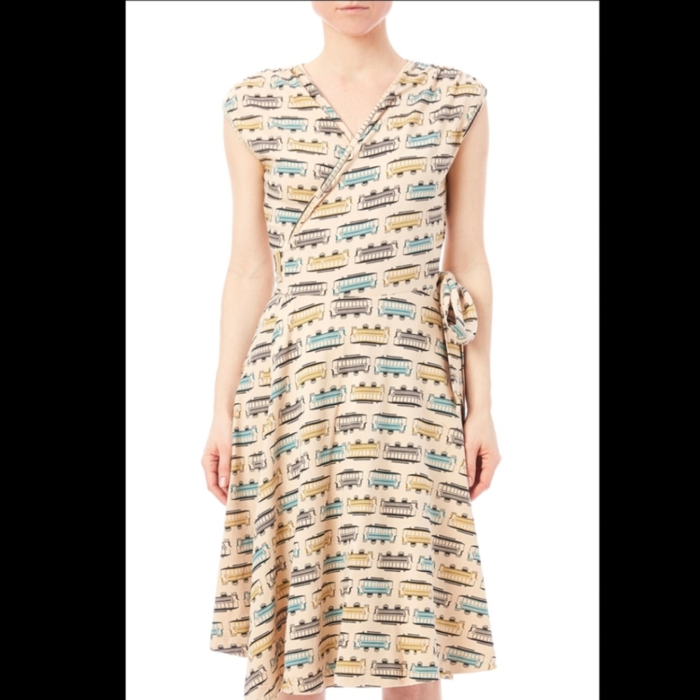 Effie's Heart Modcloth Trolley Train Dress A-Line Wrap V Neck Jersey Stretch XL